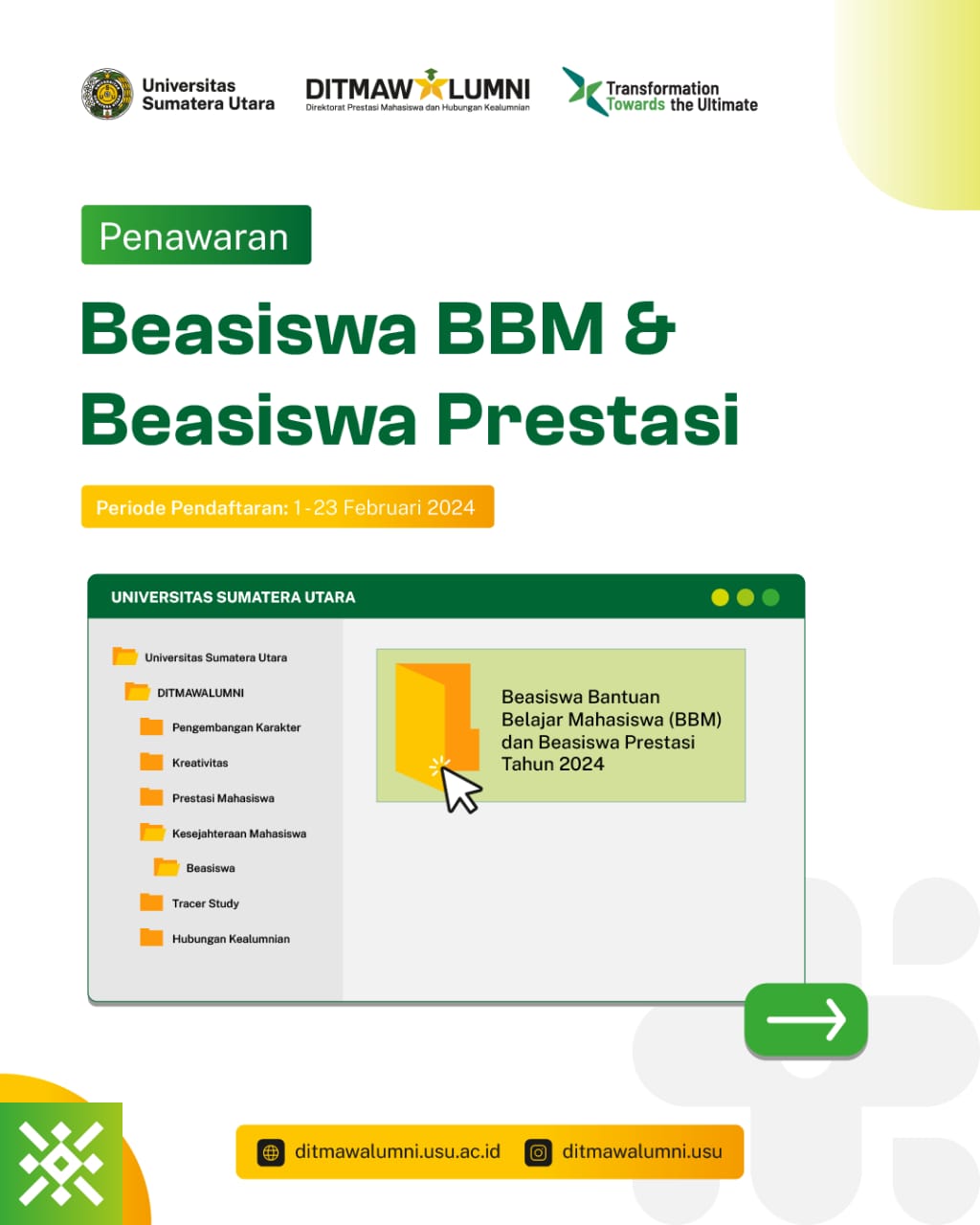 Scholarship Offer for Student Financial Aid (BBM) and Achievement Scholarship (BP) at Universitas Sumatera Utara in 2024